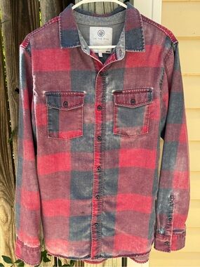 On the Byas Red and Gray Casual Button Down Shirt